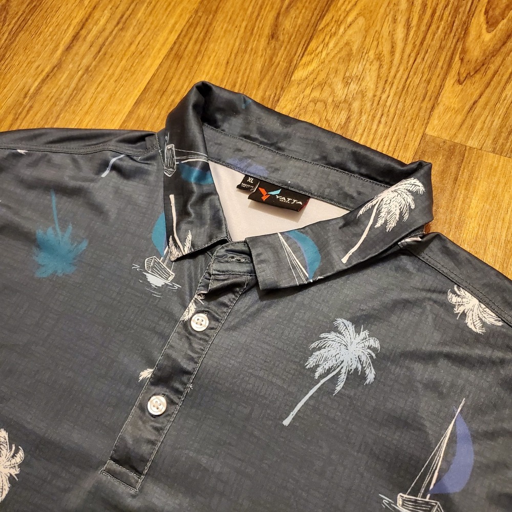 Yatta‎ Polo Shirt Men XL Blue Golf Performance Stretch Geometric